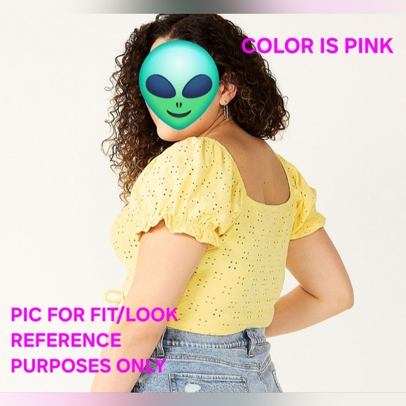 Plus Size Eyelet Crop Top Puff Sleeve Cinched Front Cute Comfy PINK 3X NWT - Picture 4 of 7